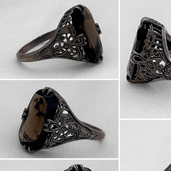 Vintage sterling silver art nouveau smokey quartz ring - Picture 5 of 7